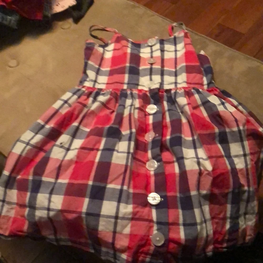 Gap kids Red white blue plaid, buttondown dress 4T